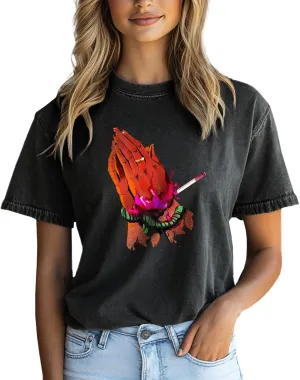 100% Cotton Tshirt for Women Graphic Print Short Sleeve Crewneck Casual Funny 2025 Summer Boho Tunis Tops