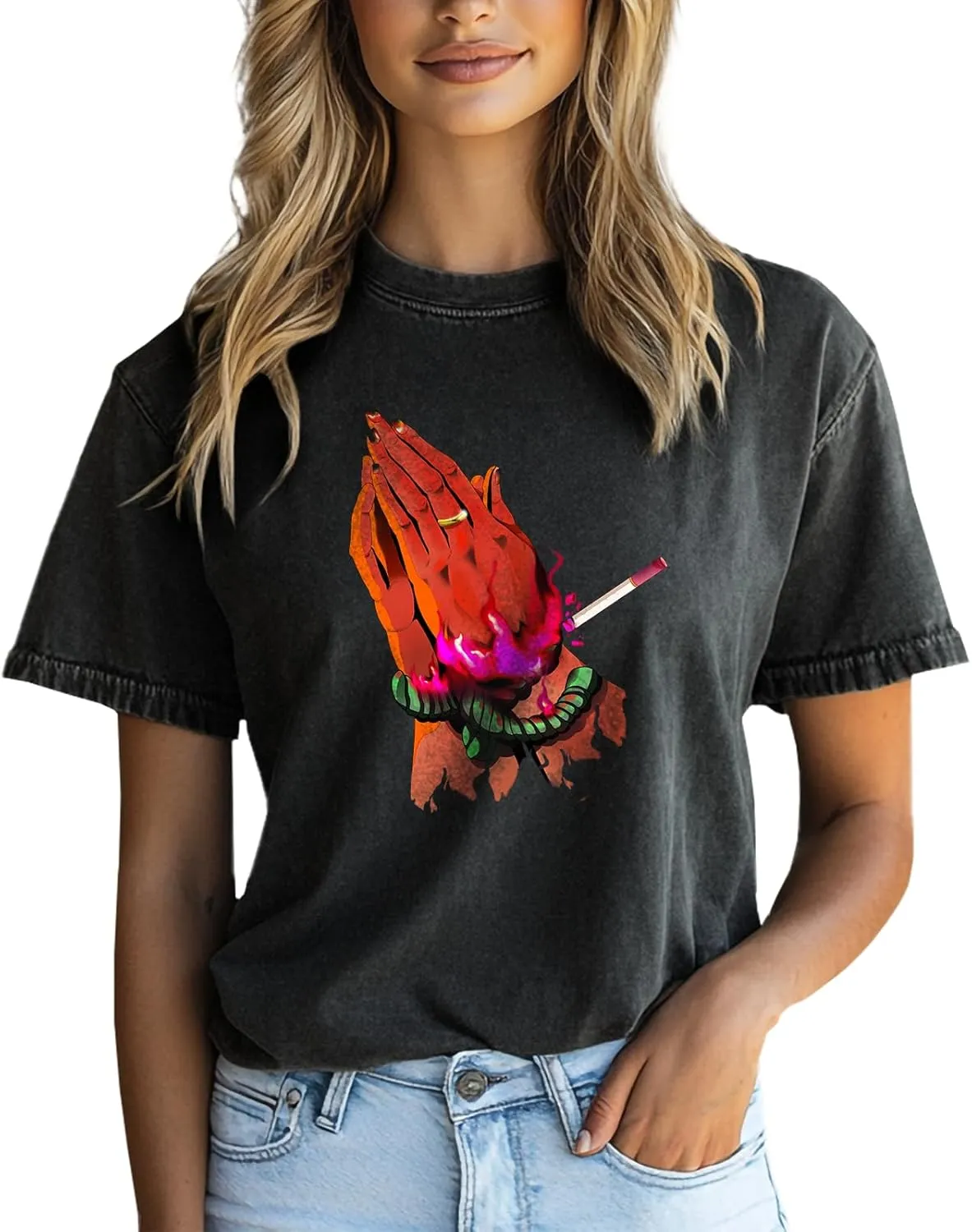100% Cotton Tshirt for Women Graphic Print Short Sleeve Crewneck Casual Funny 2025 Summer Boho Tunis Tops