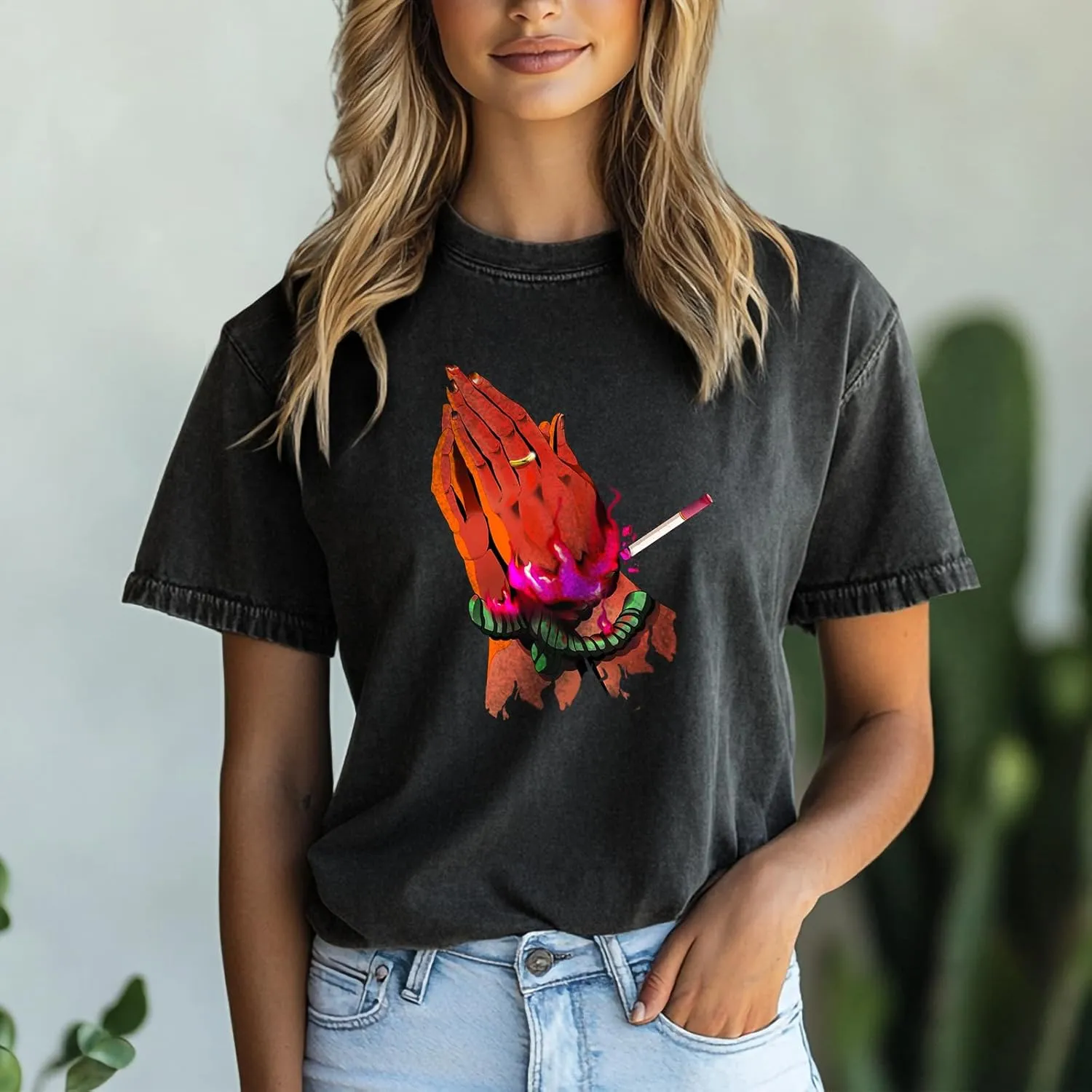 100% Cotton Tshirt for Women Graphic Print Short Sleeve Crewneck Casual Funny 2025 Summer Boho Tunis Tops