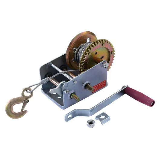 2000 lb 1 Ton Hand Crank Steel Gear Cable Wire Winch