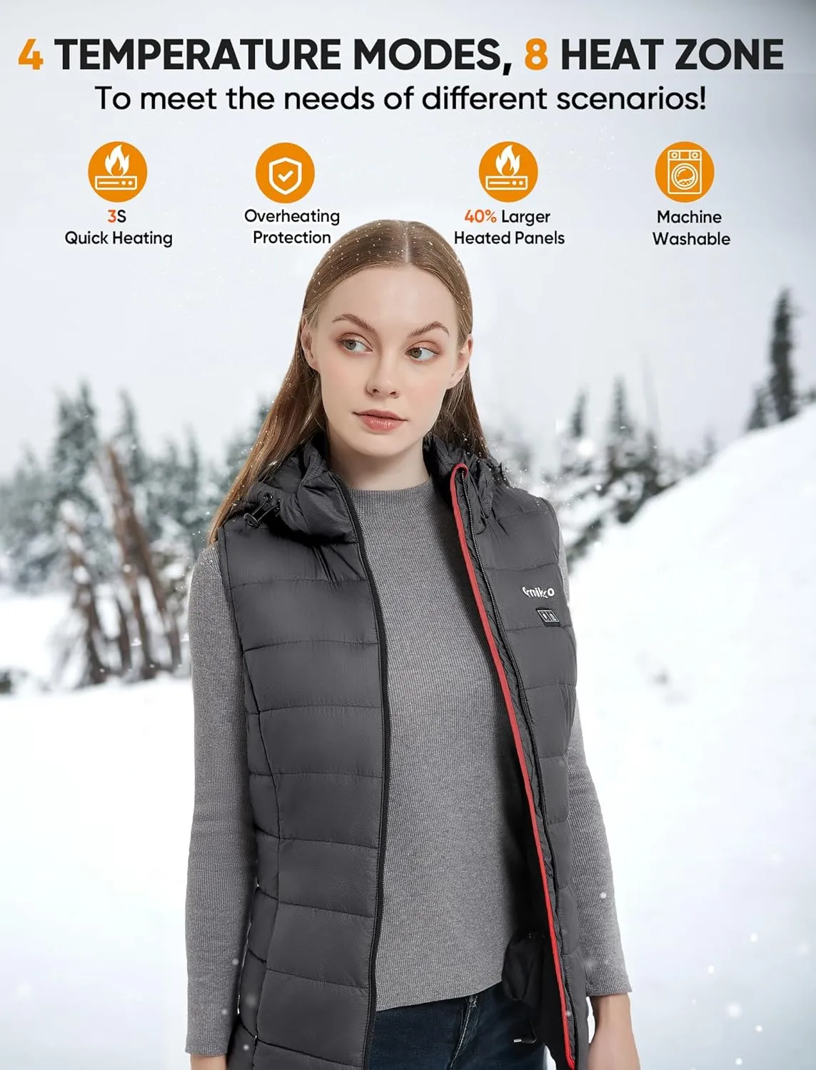[2024 All-New] Heated Vest Women - Detachable Heated Hood, With 7.4V 16000mAh Battery Pack