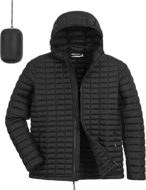 33,000ft Men's Thermolite Packable Hooded Quilted Puffer Jacket, Lightweight Warm Puffy Insulated Winter Coat