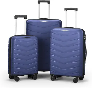 3in1 20in 24in 28in V-Shaped Stripes Luggage Sets 3 Piece Expandable Ultra Durable 100% PC Lightweight Carry On Family Travel Suitcase Set with TSA Lock Spinner Wheels, Dark Blue