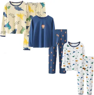 ABALACOCO Big Girls Boys 3 Sets (6pcs) Cotton Longs Sleeve Undershirts Autumn Winter Thermal Underwear Pants Suit 4-10T