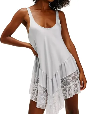 Adoeren Women Silky Lace Slip Dress Flowy Sleeveless Scoop Neck Tank Short Dress Backless Ruffle Layered Lace Mini Dress