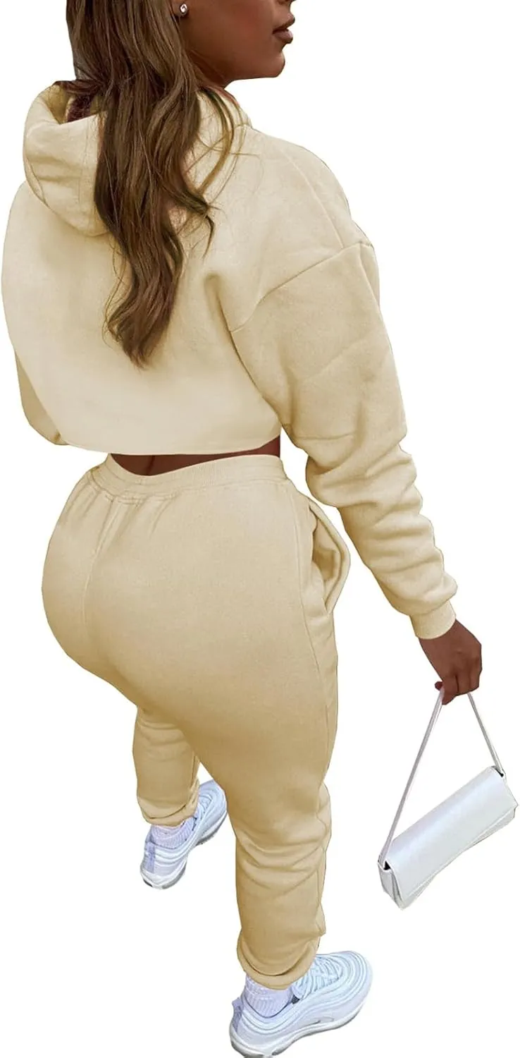 Adogirl Women 3 Piece Outfits Tracksuits Set Sexy Long Sleeve Pullover Hoodie Tank Crop Tops Jogger Sweatpants Sweatsuits