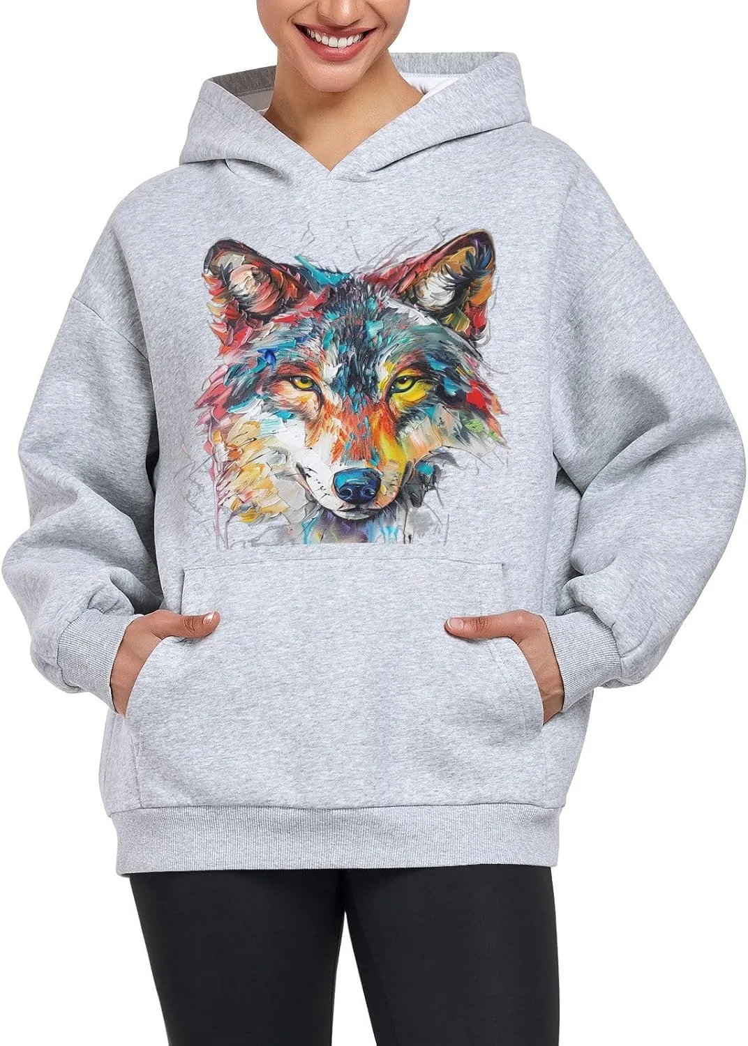 ALAZA Colorful Wolf Portrait Womens Hoodie Women's Sweatshirts Oversized Pullover Fall Spring Outfits