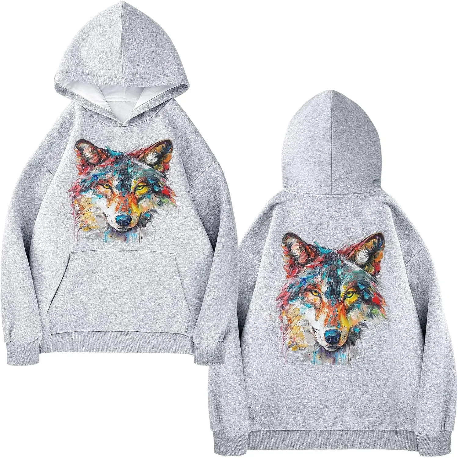 ALAZA Colorful Wolf Portrait Womens Hoodie Women's Sweatshirts Oversized Pullover Fall Spring Outfits