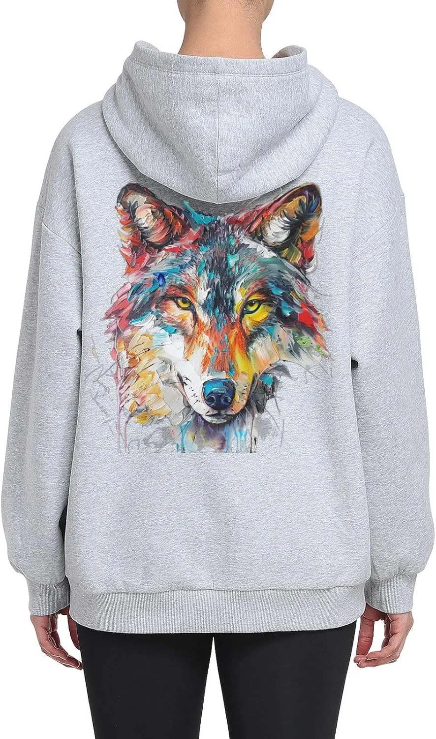 ALAZA Colorful Wolf Portrait Womens Hoodie Women's Sweatshirts Oversized Pullover Fall Spring Outfits
