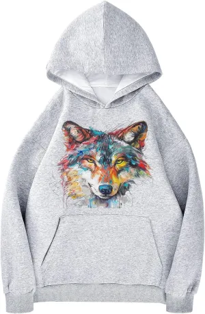 ALAZA Colorful Wolf Portrait Womens Hoodie Women's Sweatshirts Oversized Pullover Fall Spring Outfits