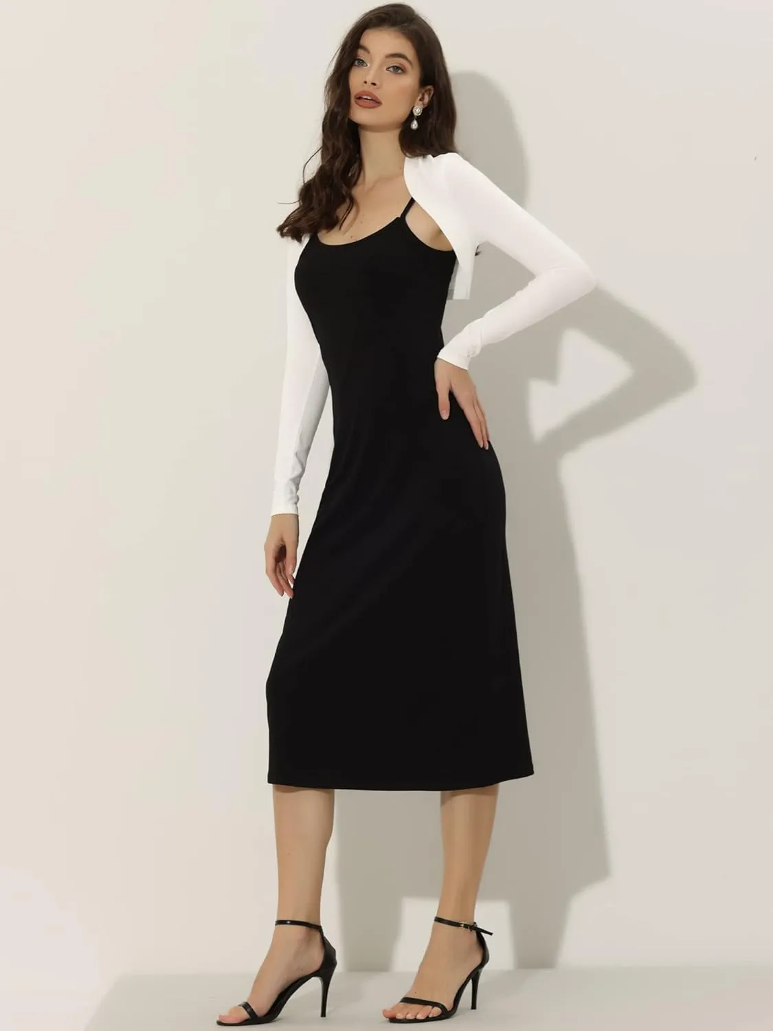 Allegra K Elegant Shrugs for Women's Long Sleeve Cotton Knit Open Front Bolero Shrug
