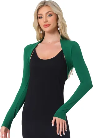 Allegra K Elegant Shrugs for Women's Long Sleeve Cotton Knit Open Front Bolero Shrug