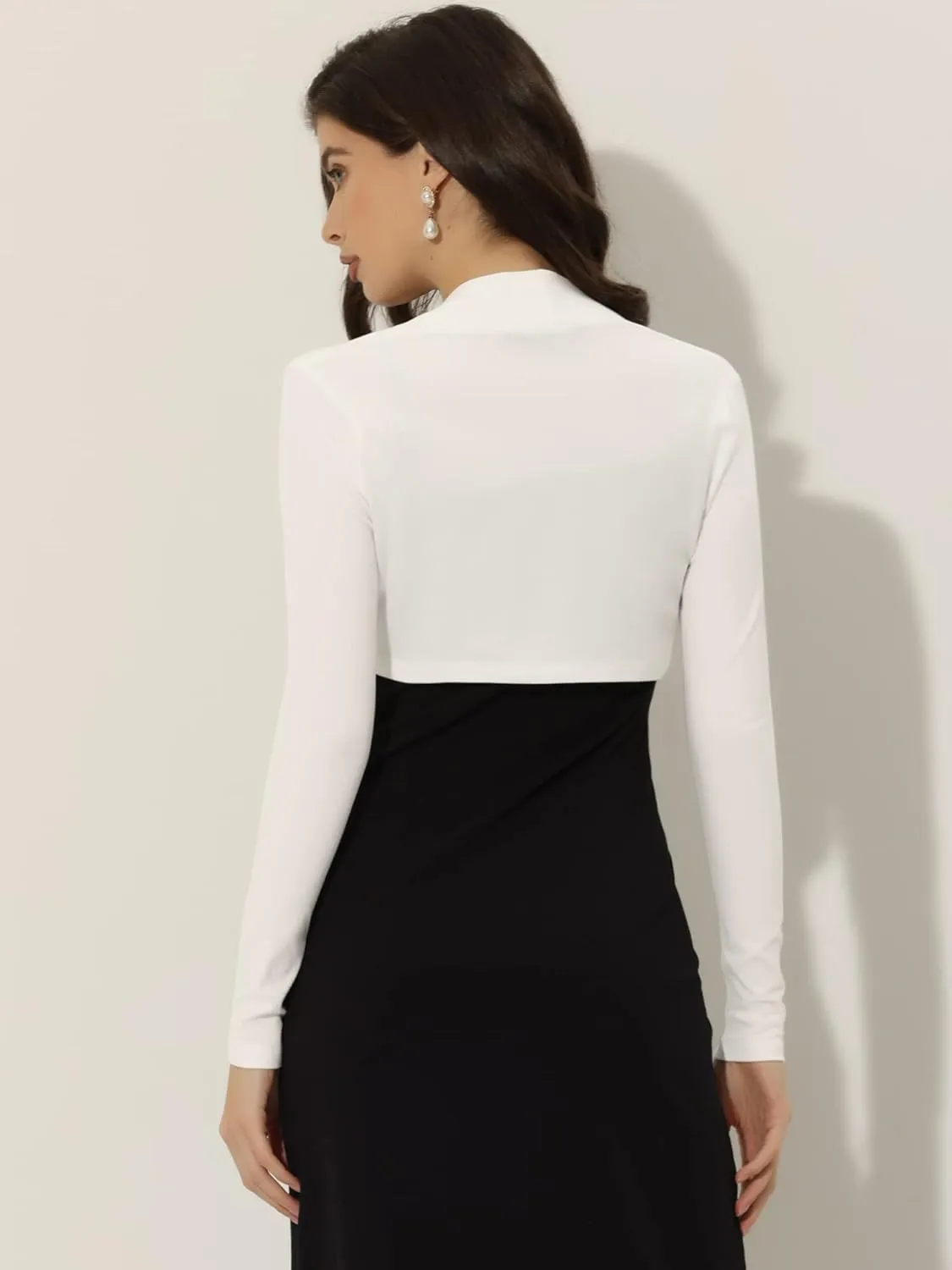 Allegra K Elegant Shrugs for Women's Long Sleeve Cotton Knit Open Front Bolero Shrug