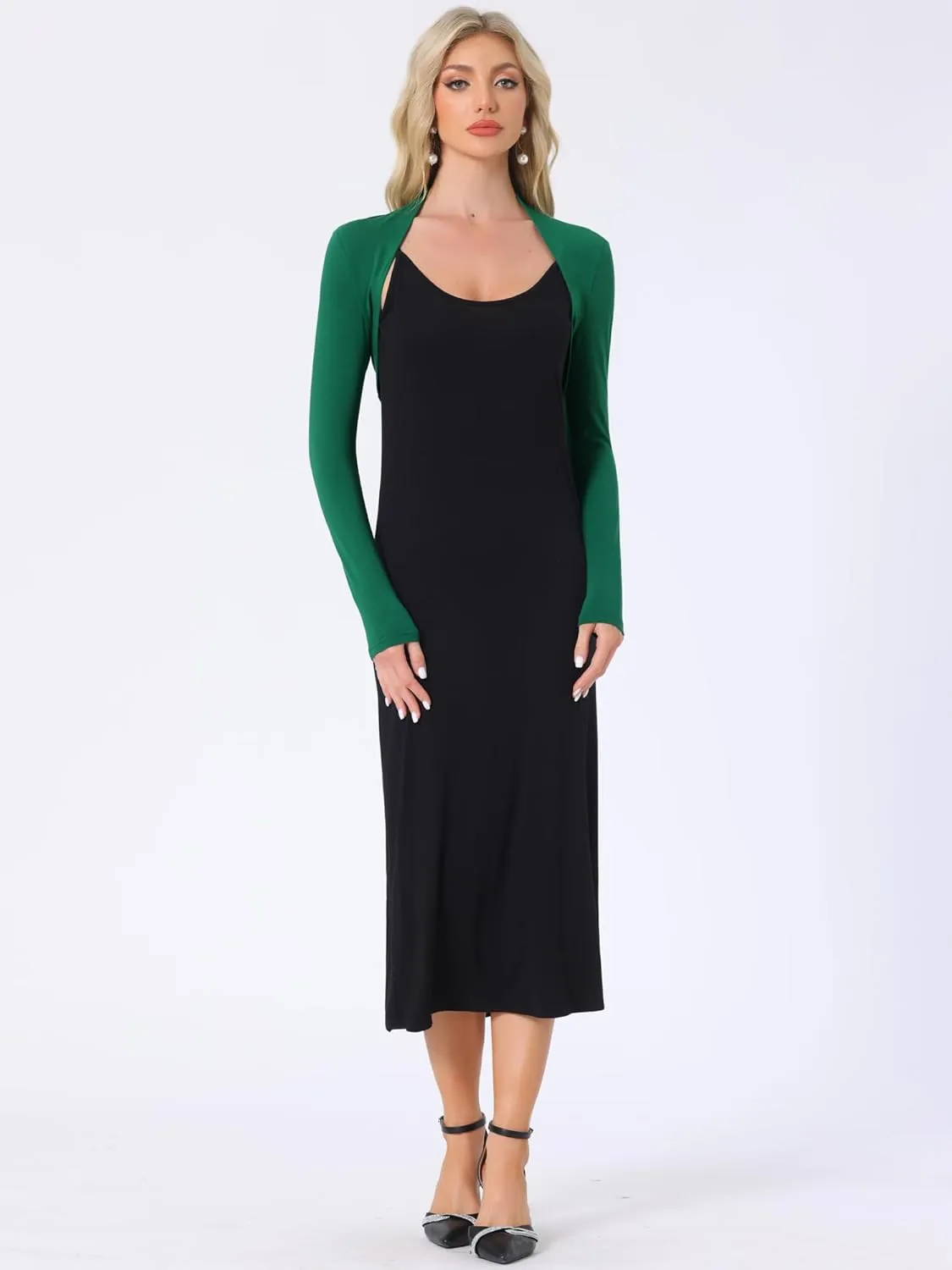 Allegra K Elegant Shrugs for Women's Long Sleeve Cotton Knit Open Front Bolero Shrug
