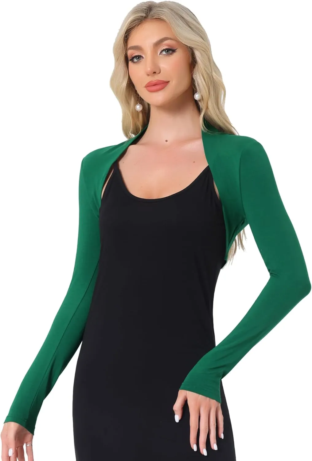 Allegra K Elegant Shrugs for Women's Long Sleeve Cotton Knit Open Front Bolero Shrug