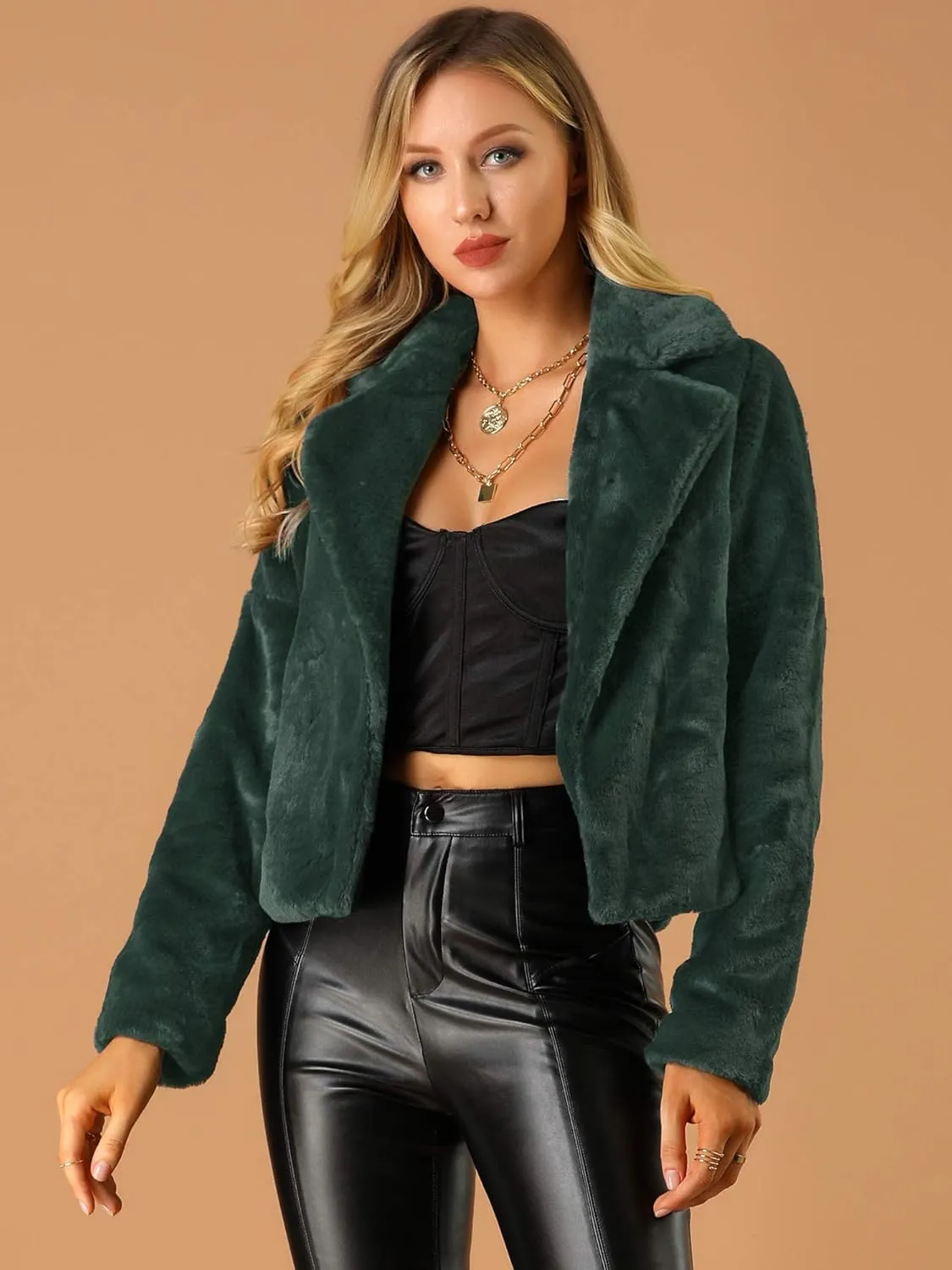 Allegra K Women's Winter Wedding Faux Fur Bolero Jacket Loose Formal Faux Fur Coat