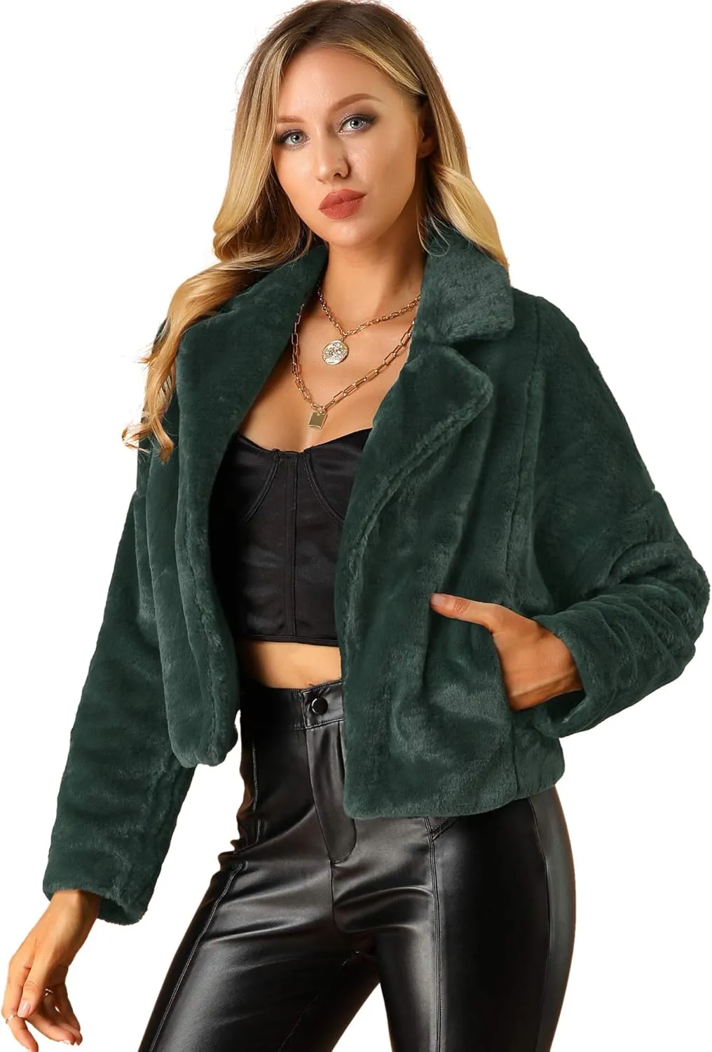 Allegra K Women's Winter Wedding Faux Fur Bolero Jacket Loose Formal Faux Fur Coat