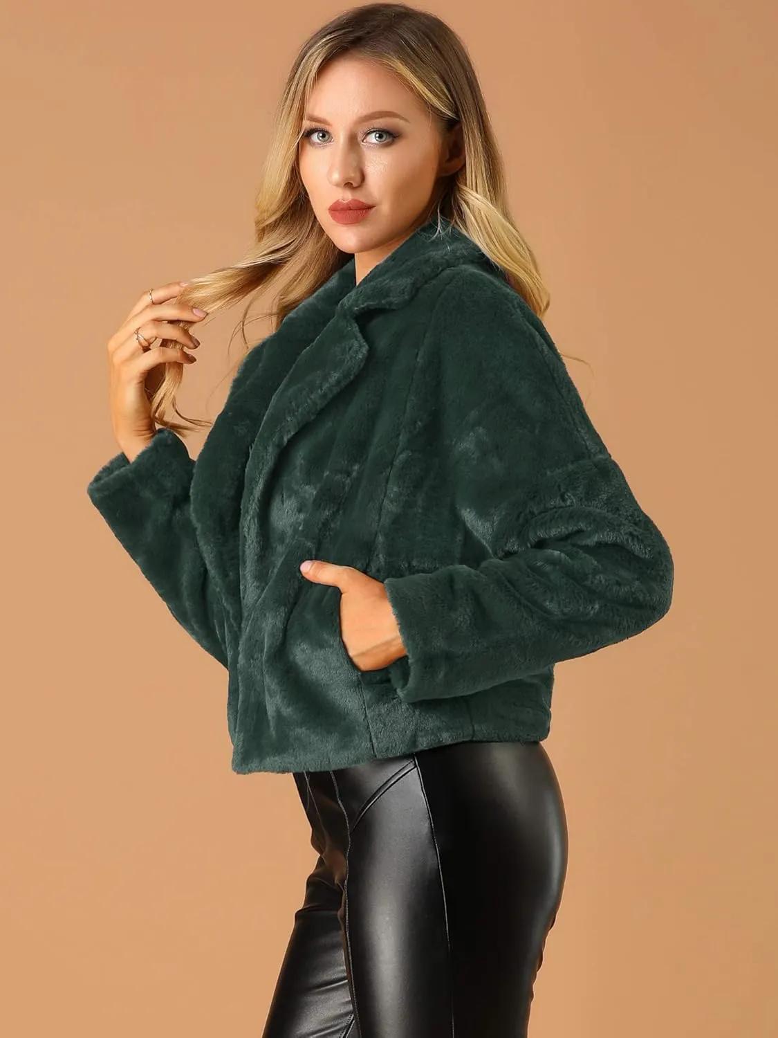 Allegra K Women's Winter Wedding Faux Fur Bolero Jacket Loose Formal Faux Fur Coat