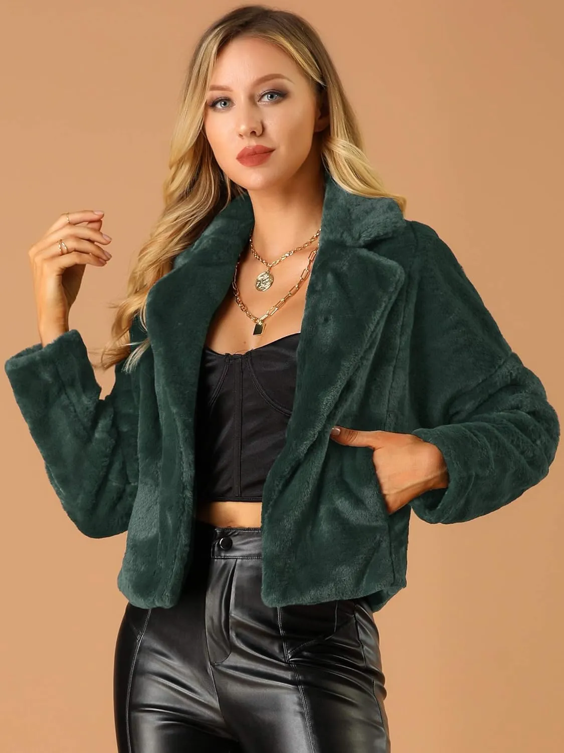 Allegra K Women's Winter Wedding Faux Fur Bolero Jacket Loose Formal Faux Fur Coat