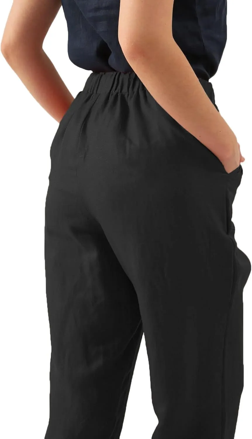 Amazhiyu Womens Linen Pencil Pants with Pockets High Waist Drawstring Trousers