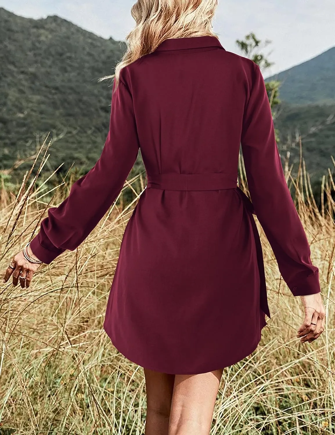 Amoretu Womens Shirt Dresses Long Sleeve Button up Work Dress with Pockets
