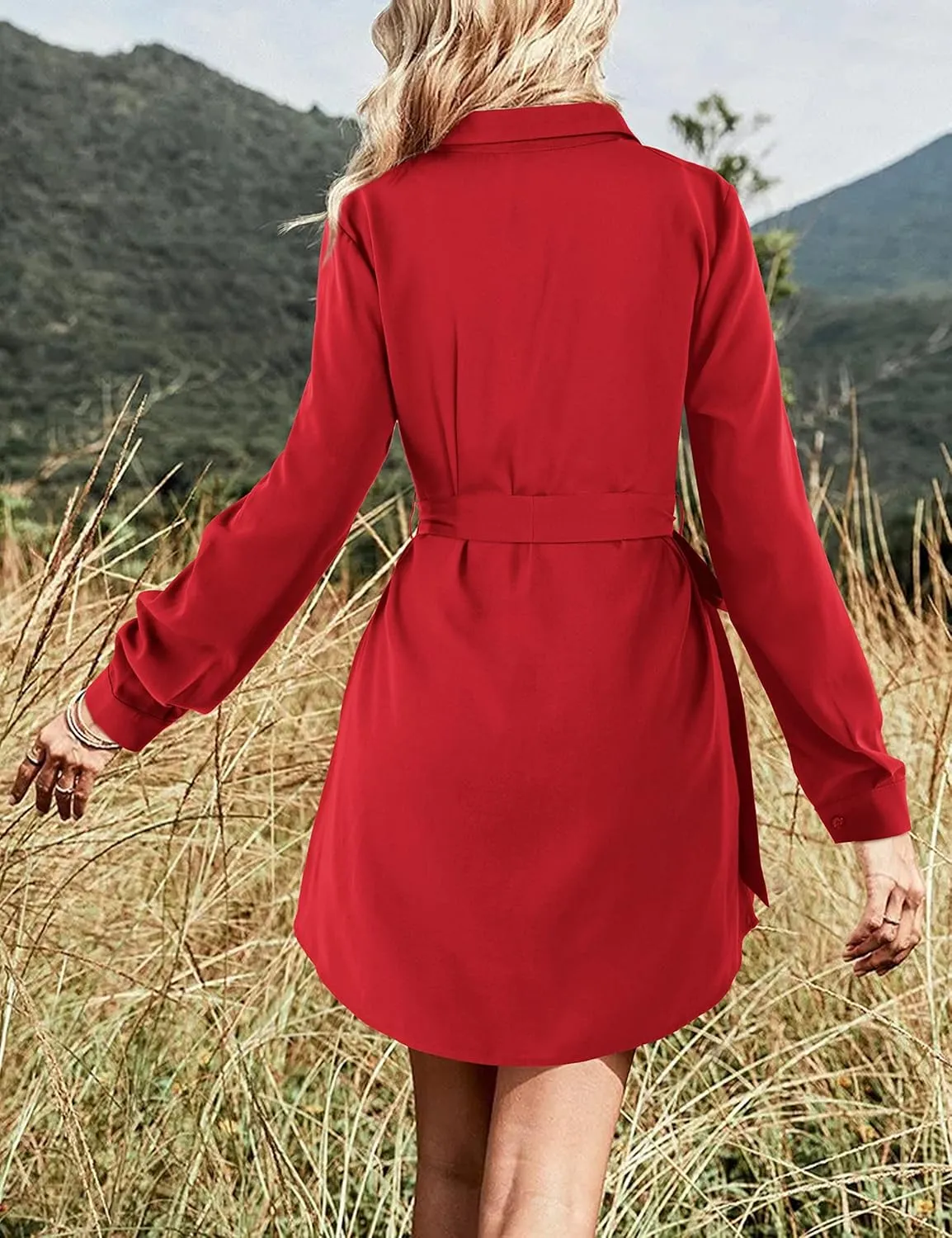 Amoretu Womens Shirt Dresses Long Sleeve Button up Work Dress with Pockets