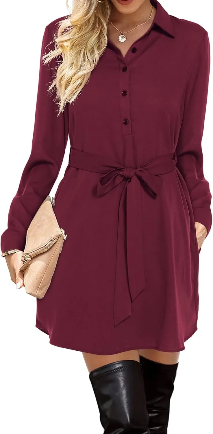 Amoretu Womens Shirt Dresses Long Sleeve Button up Work Dress with Pockets