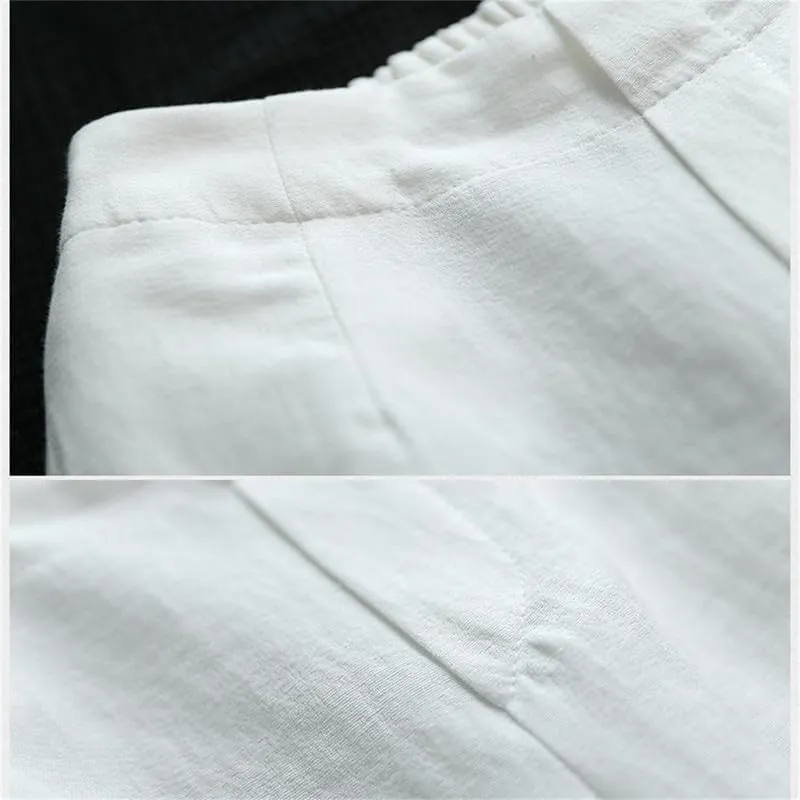 Andongnywell Womens Casual Loose Elastic Waist Cotton Trouser Cropped Wide Leg Pants Cotton Linen Pants