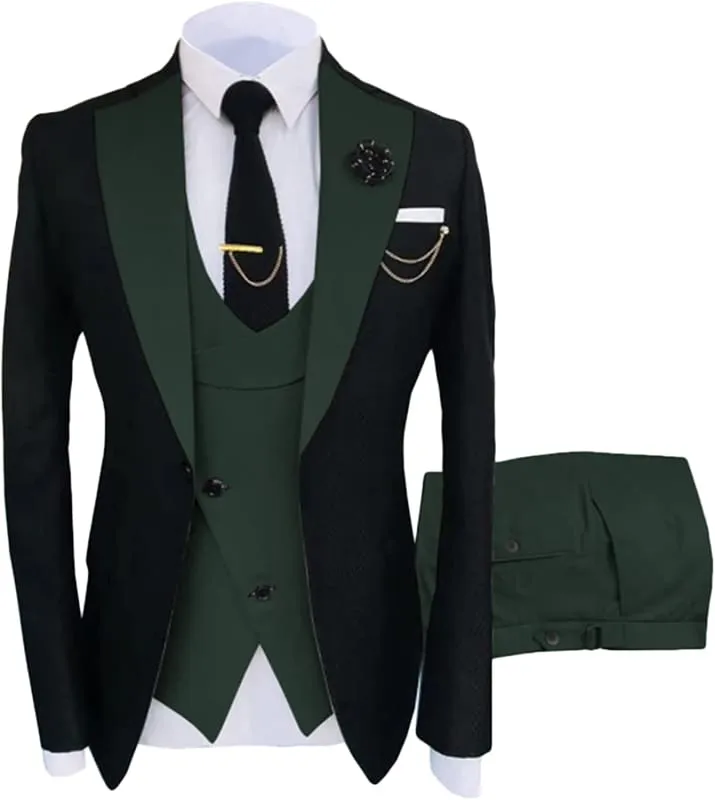 Army Green Shawl Lapel Slim Fit Three Pieces Prom Suits One Button Wedding Suits for Men