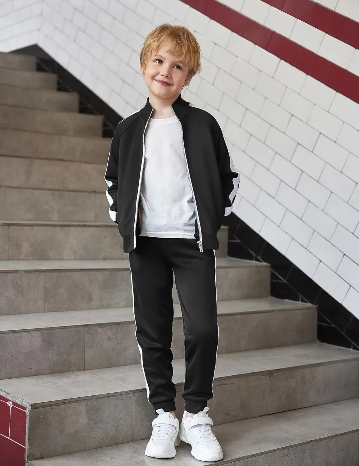Arshiner Boy's 2 Pieces Full Zip Tracksuits Stylish Sport Jogging Suits Jacket & Pants Sweatsuit Set for 5-13 Years