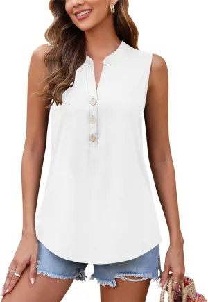 AUSELILY Women's 2025 Summer Slim Tank Tops Ladies V Neck Sleeveless Button Decoration Shirts