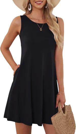 AUSELILY Womens Summer Dresses 2025 Casual Sleeveless Boho Floral Sundresses Beach Swimsuit Coverup with Pockets