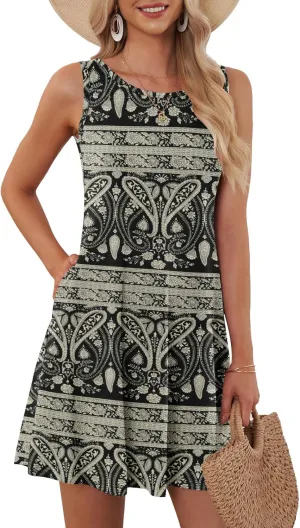 AUSELILY Womens Summer Dresses 2025 Casual Sleeveless Boho Floral Sundresses Beach Swimsuit Coverup with Pockets