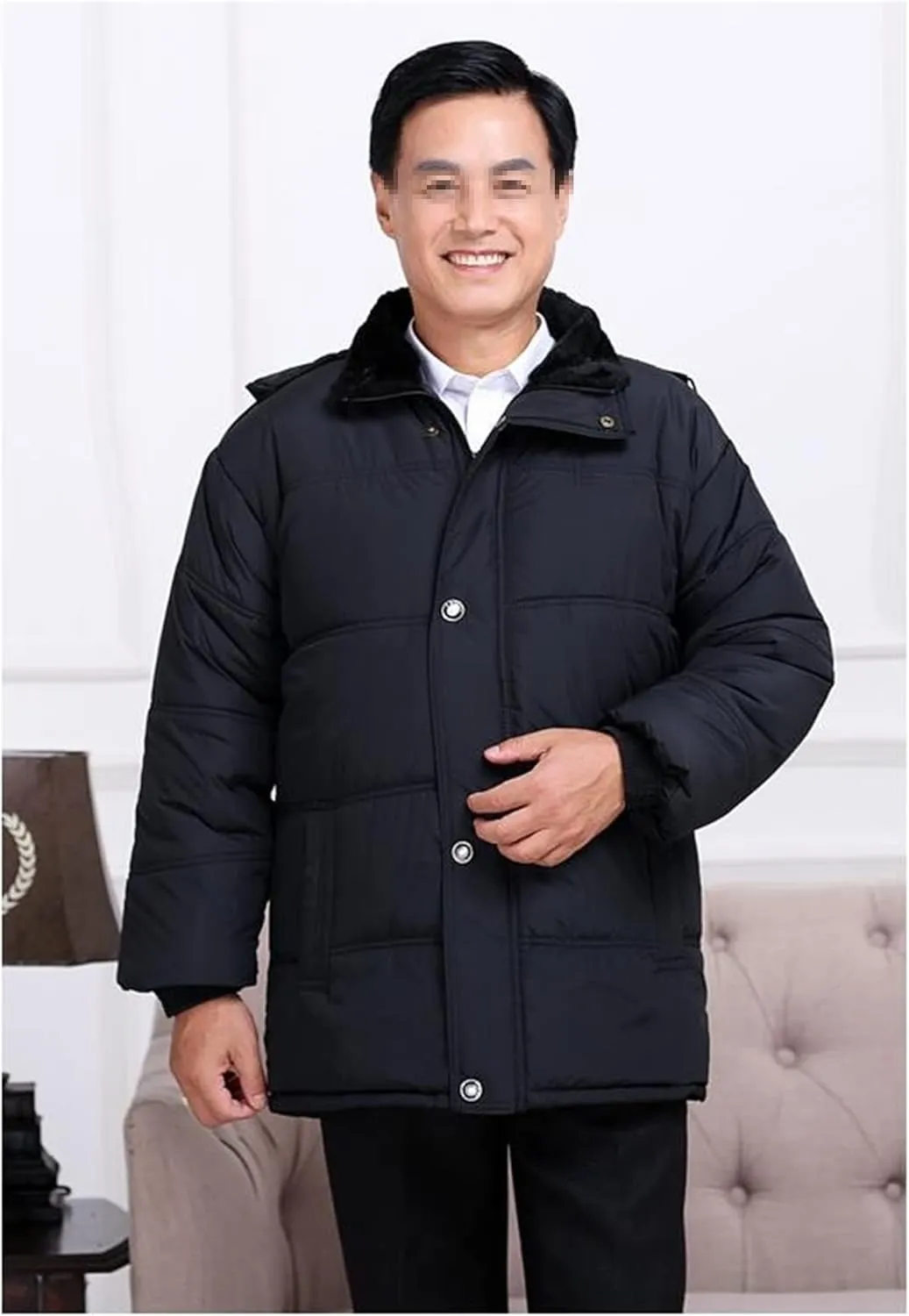 Autumn Winter Men Middle-Aged And Elderly Thickened Thermal Cotton-Padded Jacket Coat