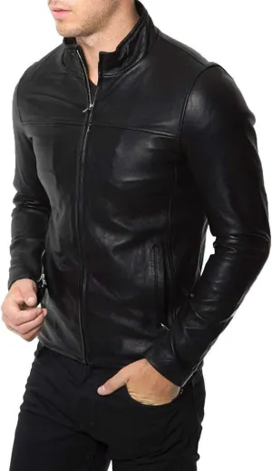 Azrah 100% Leather Jacket for Men - Round Collar Slim Fit - Moto, Bomber, Biker Winter Wear