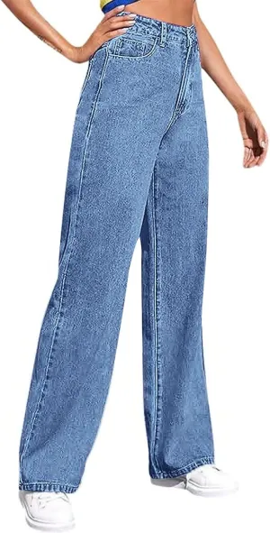 Baggy Pants for Women 2025 Trendy Soild Color Stretchy Wide Leg Jeans y2k Plus Size High Waisted Trousers with Pockets