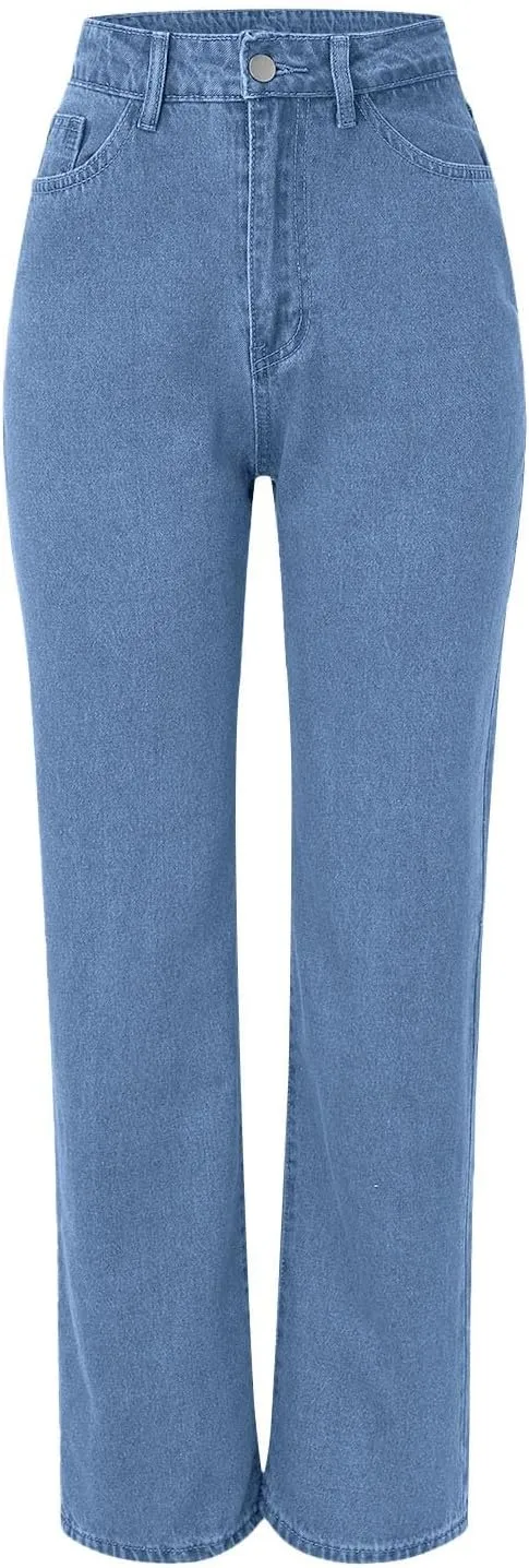 Baggy Pants for Women 2025 Trendy Soild Color Stretchy Wide Leg Jeans y2k Plus Size High Waisted Trousers with Pockets