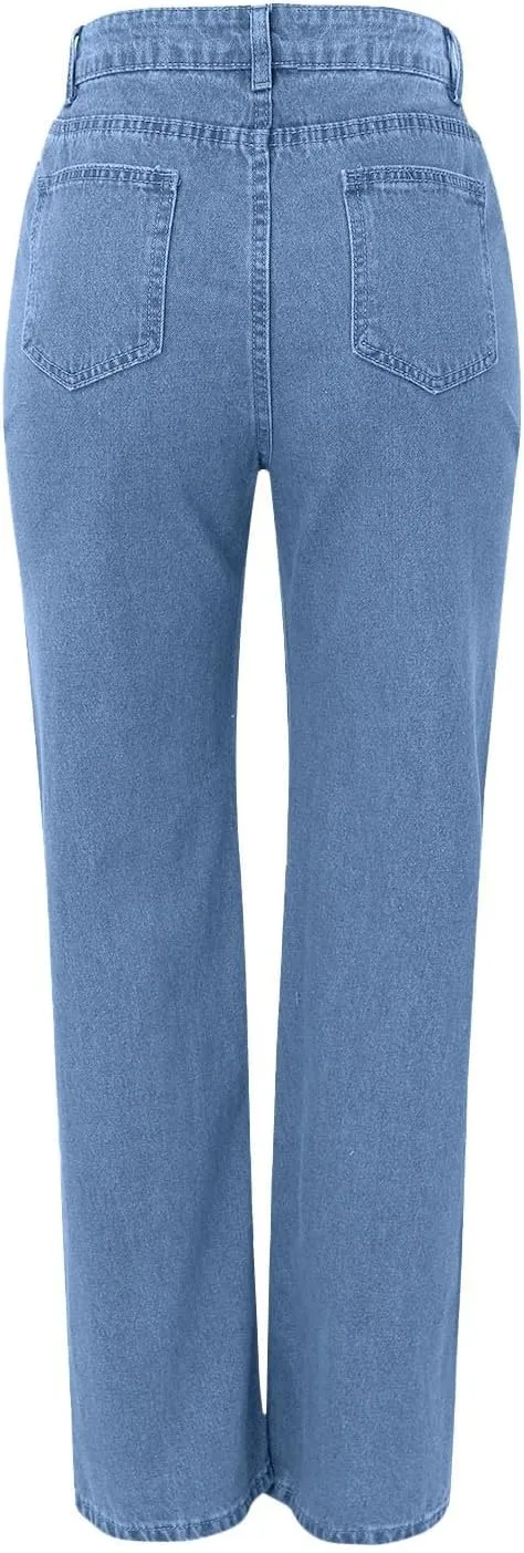 Baggy Pants for Women 2025 Trendy Soild Color Stretchy Wide Leg Jeans y2k Plus Size High Waisted Trousers with Pockets