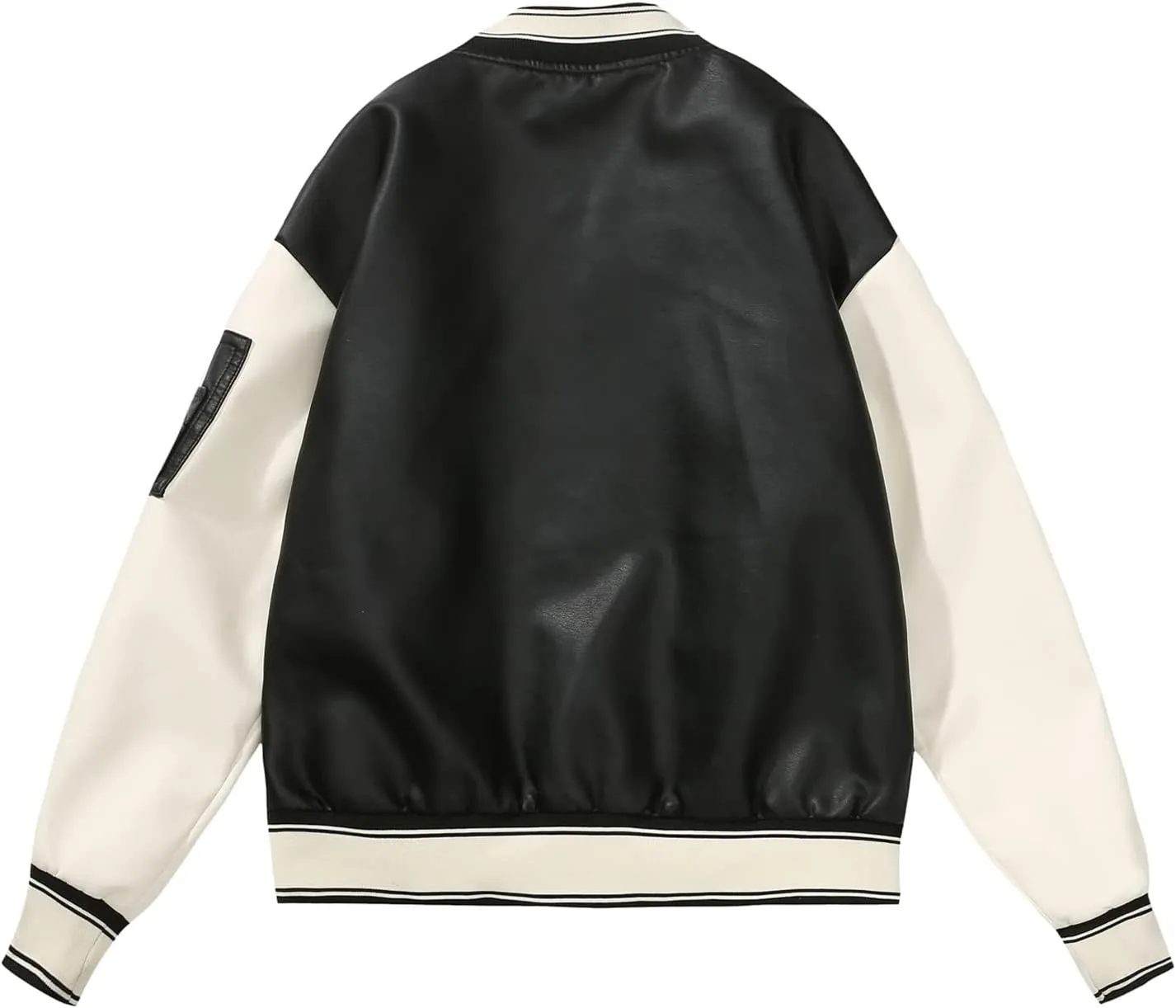BAICAIYU Women's Baseball Leather Jacket Long Sleeve Zipper Campus Jacket Classic Patchwork Color Windproof Coat