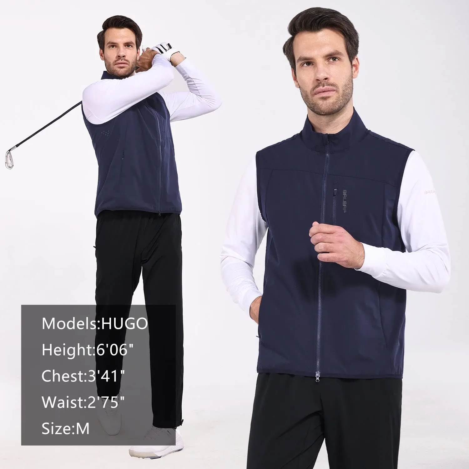 baleaf Men's Golf Vest Lightweight Sleeveless Running Stretch Breathable Running 5 Zip Pockets Windproof Hiking Outwear