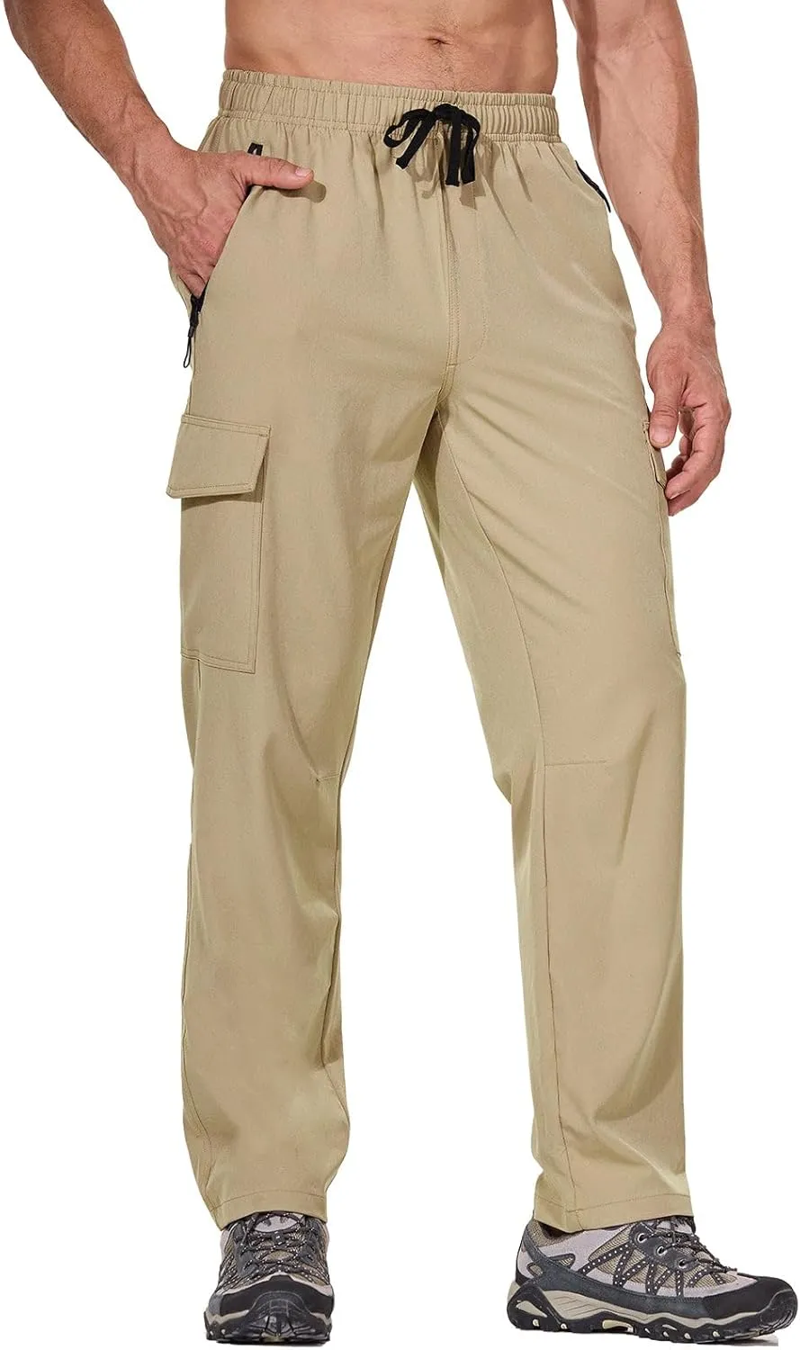 baleaf Men's Hiking Pants Water Resistant Cargo Quick Dry Travel Elastic Waist with Zip Pockets UPF 50  for Work Running