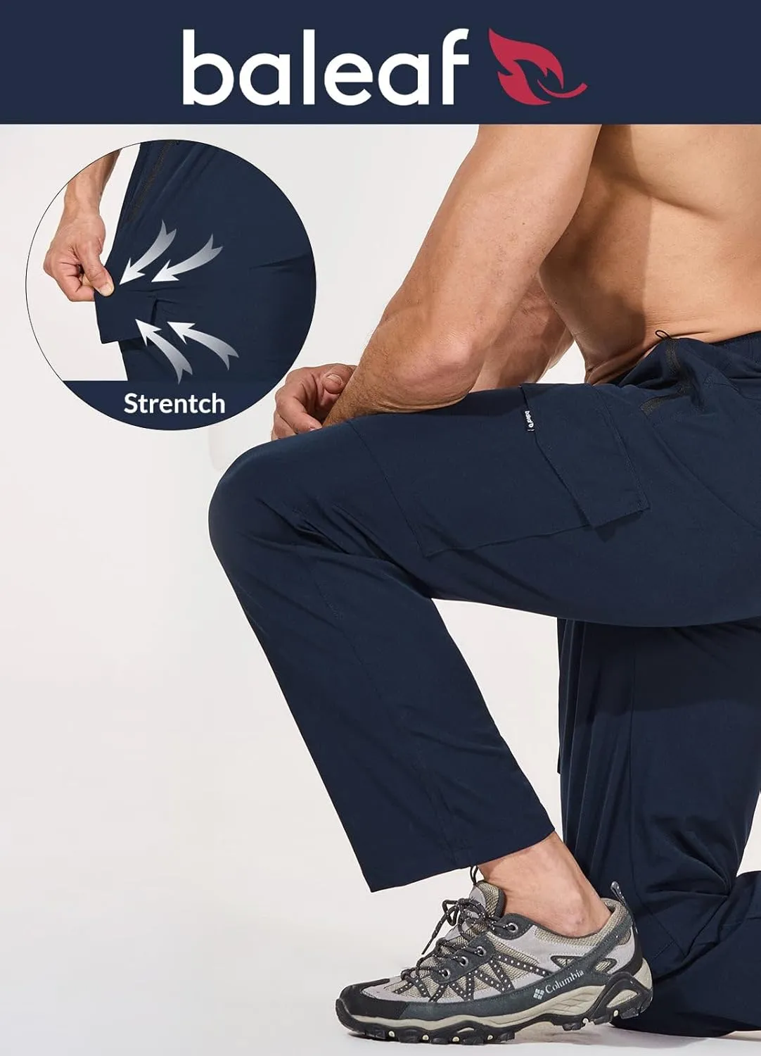 baleaf Men's Hiking Pants Water Resistant Cargo Quick Dry Travel Elastic Waist with Zip Pockets UPF 50  for Work Running