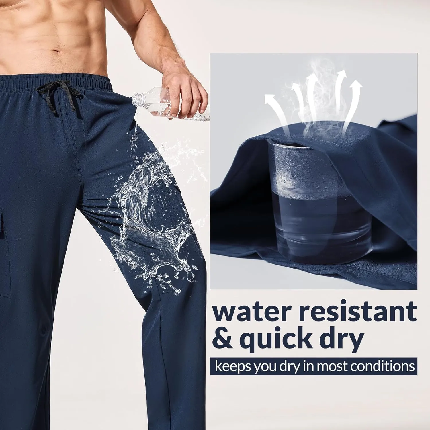 baleaf Men's Hiking Pants Water Resistant Cargo Quick Dry Travel Elastic Waist with Zip Pockets UPF 50  for Work Running
