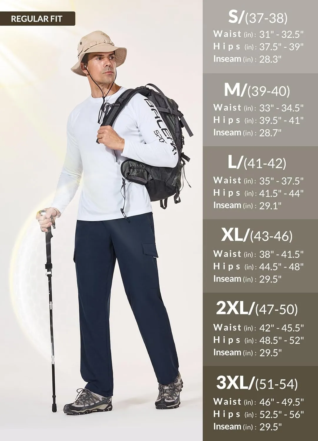 baleaf Men's Hiking Pants Water Resistant Cargo Quick Dry Travel Elastic Waist with Zip Pockets UPF 50  for Work Running