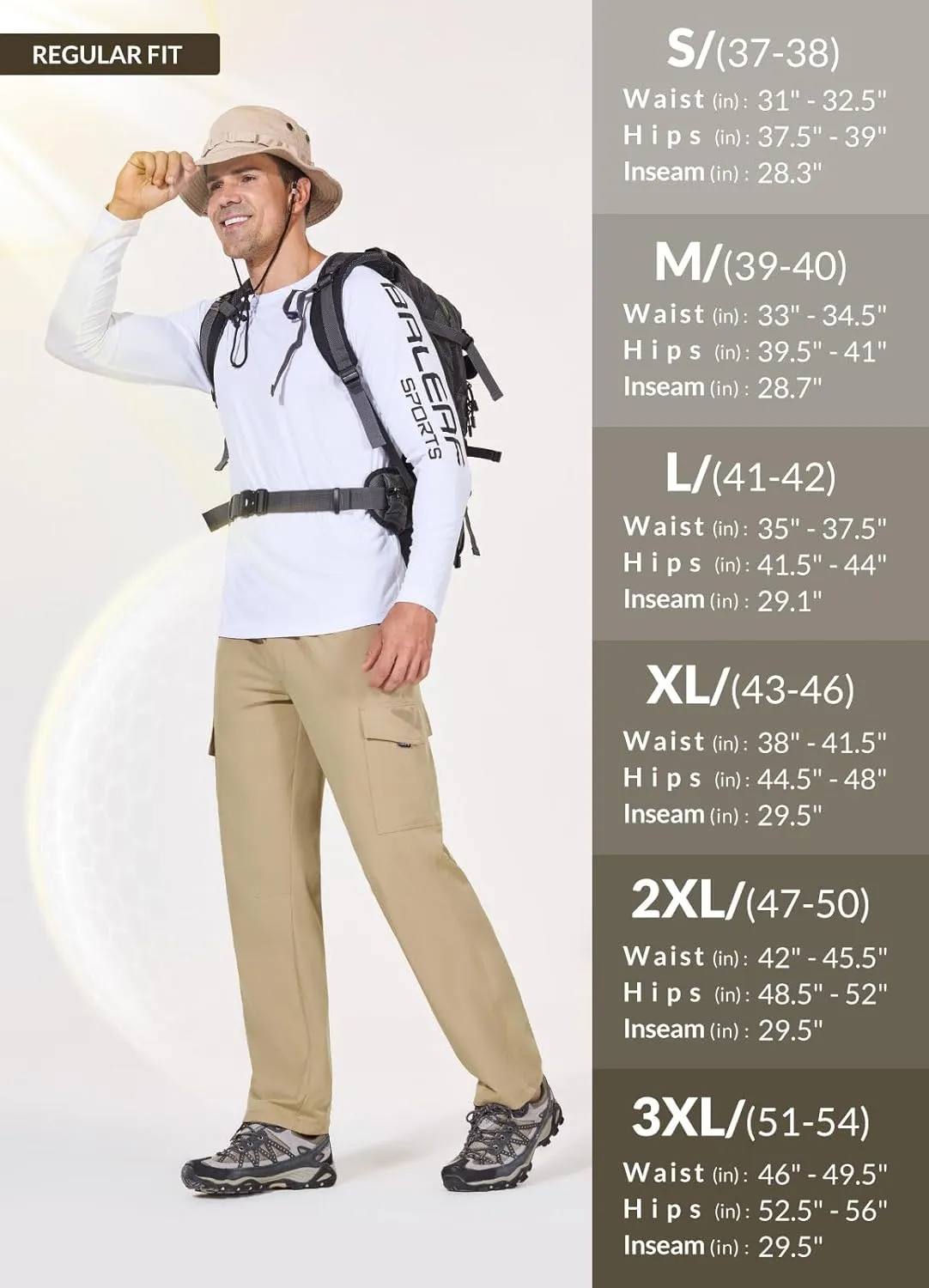 baleaf Men's Hiking Pants Water Resistant Cargo Quick Dry Travel Elastic Waist with Zip Pockets UPF 50  for Work Running