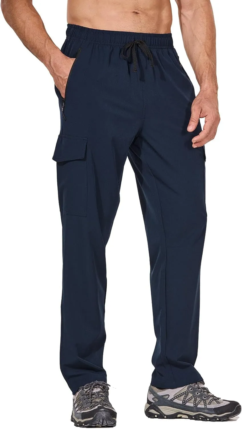 baleaf Men's Hiking Pants Water Resistant Cargo Quick Dry Travel Elastic Waist with Zip Pockets UPF 50  for Work Running