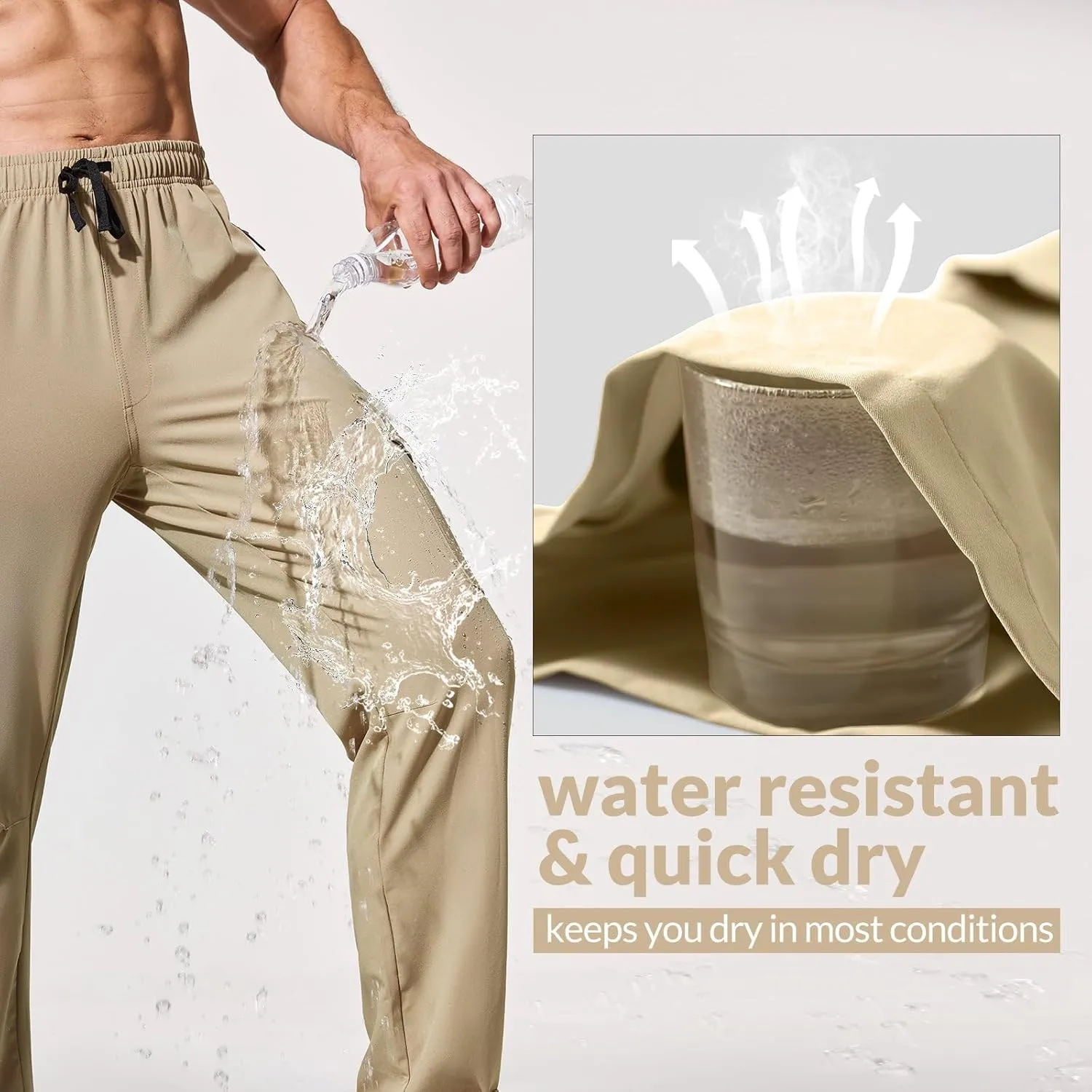 baleaf Men's Hiking Pants Water Resistant Cargo Quick Dry Travel Elastic Waist with Zip Pockets UPF 50  for Work Running