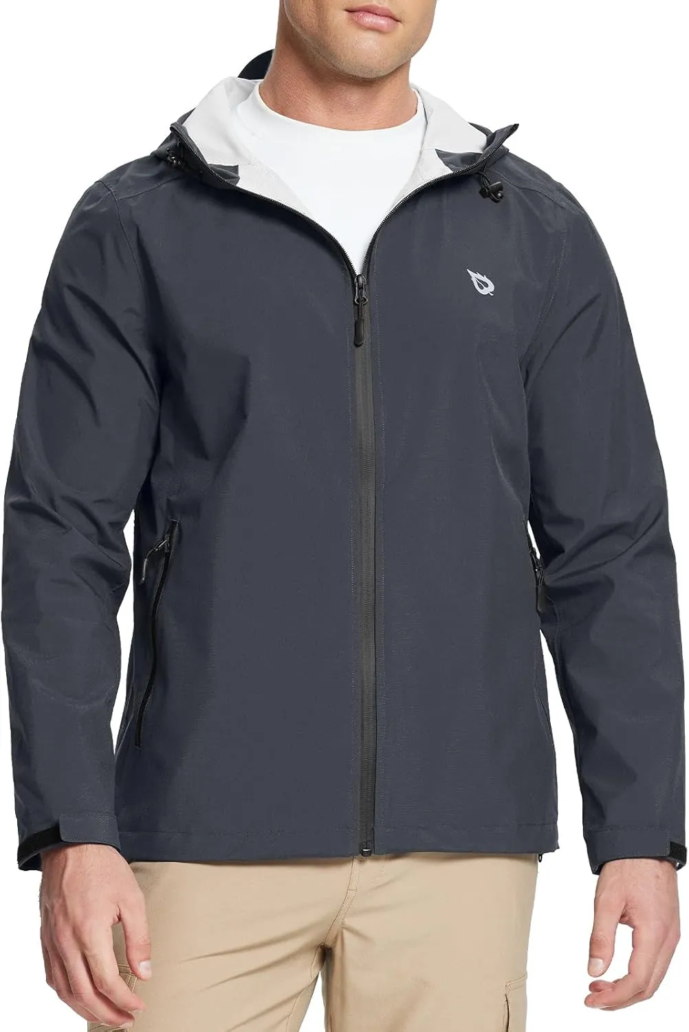 baleaf Men's Rain Jacket Lightweight Packable Waterproof Rain Coat Breathable Windbreaker Hood Hiking Golf Travel Outdoor