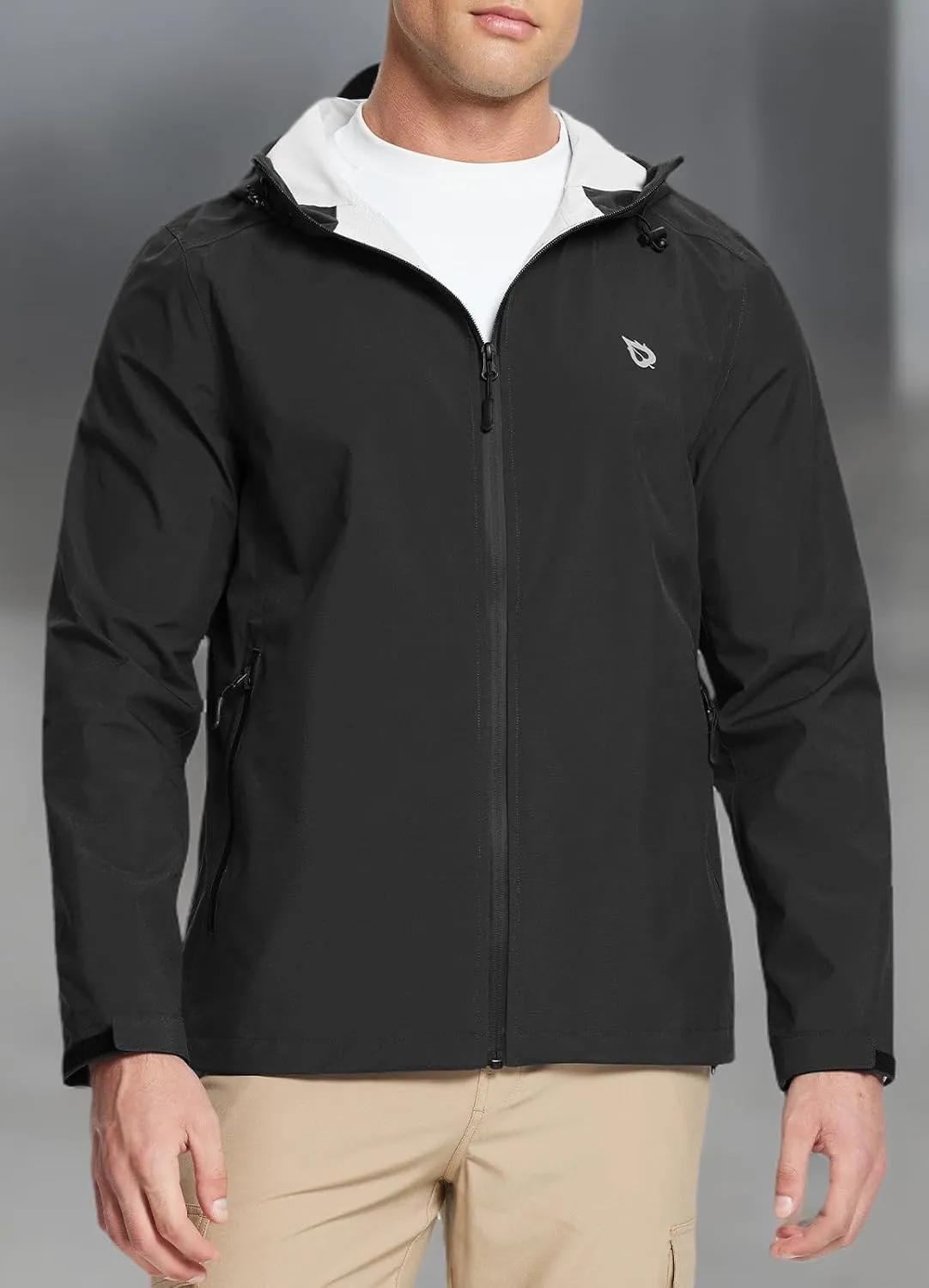 baleaf Men's Rain Jacket Lightweight Packable Waterproof Rain Coat Breathable Windbreaker Hood Hiking Golf Travel Outdoor