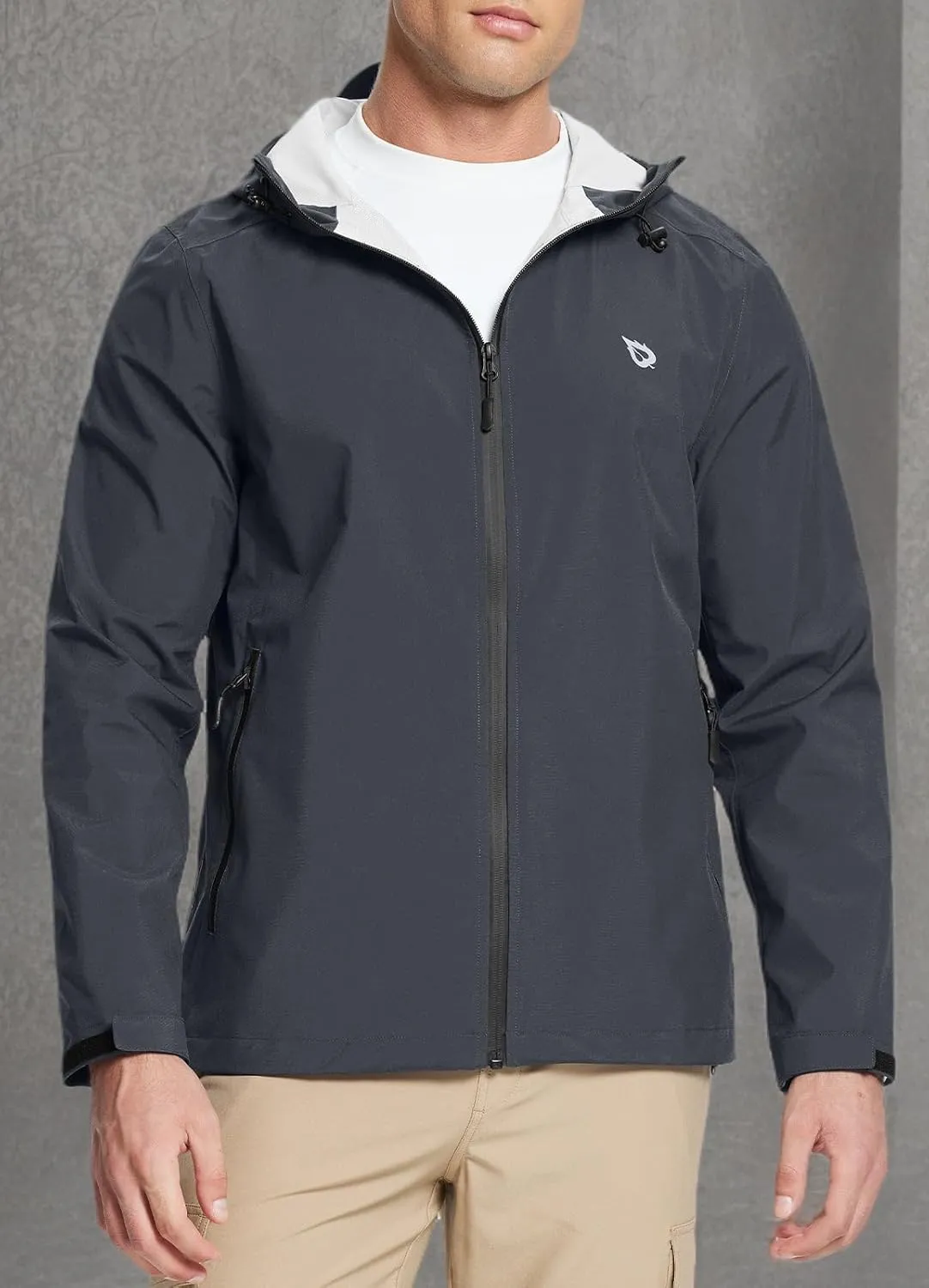 baleaf Men's Rain Jacket Lightweight Packable Waterproof Rain Coat Breathable Windbreaker Hood Hiking Golf Travel Outdoor